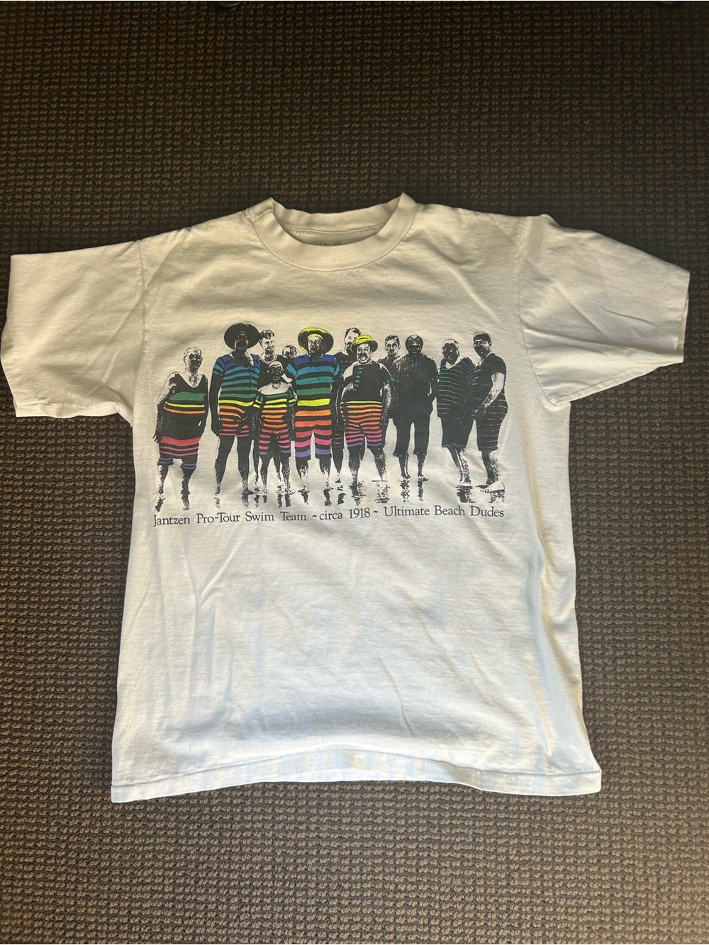 Vintage Men's Jantzen Rainbow Stripe Swim Team Graphic " Ultimate Beach  Dudes"